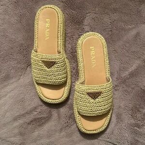 Prada Women's Yellow Woven Slides